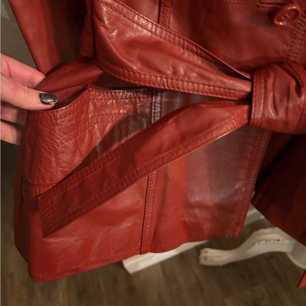 Nordstrom VINTAGE  | GENUINE Leather Short trench Style Jkt Burnt Orange SZ 10 - Picture 6 of 15